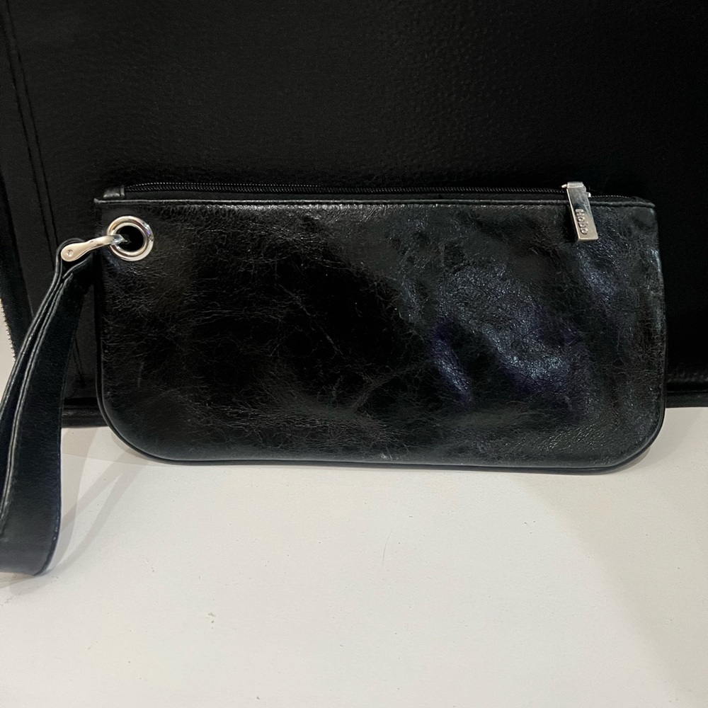 Vida Black Leather Wristlet from HOBO with Silver Hardware